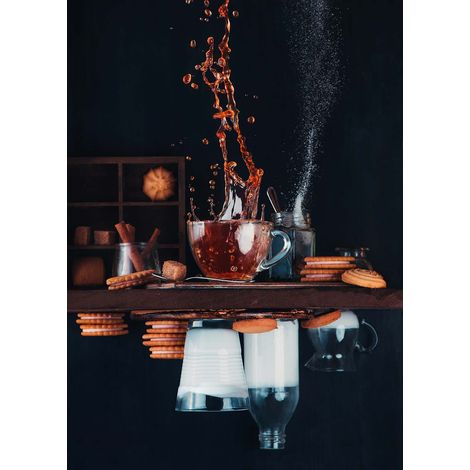 Tableau automne marron & noir pour cuisine | Tableau original thé et lait renversés | Tableau sur toile moderne pour couloir 0,5 x 0,7 m (1/2)
