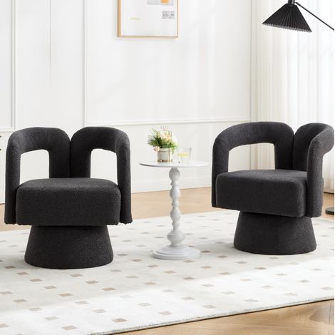 Sillón giratorio 360° de bouclé gris oscuro, asiento acolchado con reposabrazos, 67 x 55 x 74 cm (1/5)