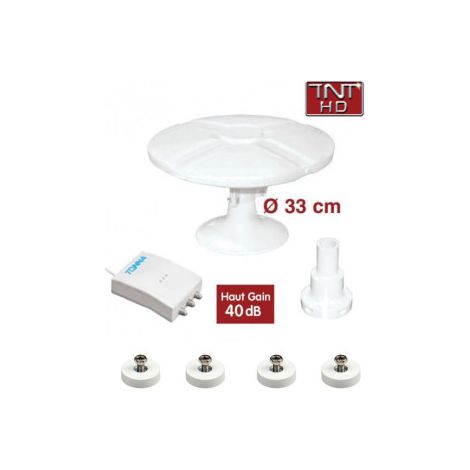 Tonna – Antenne TNT HD omnidirectionnelle 40dB – Réception VHF/UHF – Double sortie pour 2 téléviseurs – Fixation camping-car avec aimants (1/4)