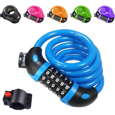 Candado para bicicleta, 120 cm x 12 mm, cable antirrobo para bicicletas con código inteligente de 5 dígitos, candado antirrobo para bicicletas (azul) (1/5)