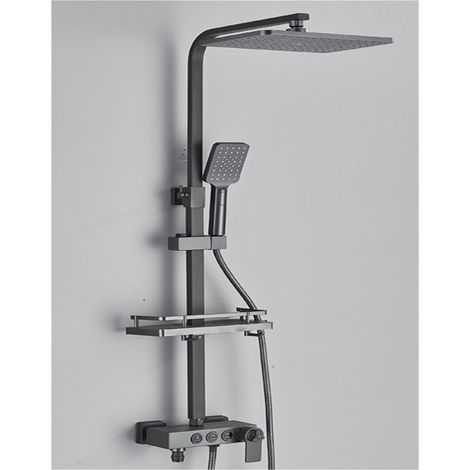 Ensemble de douche mitigeur thermostatique intelli Système de douche de salle de bain à affichage numérique, ensemble noir de robinet de douche thermostatique, robinet de douche à effet pluie moderne (1/5)