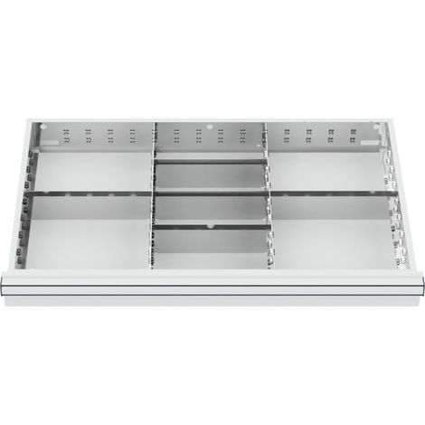 Compartimentage de tiroir STIER, séparations en métal, BLH 150/175 mm, dimensions intérieures 800x450 mm, 8 casiers