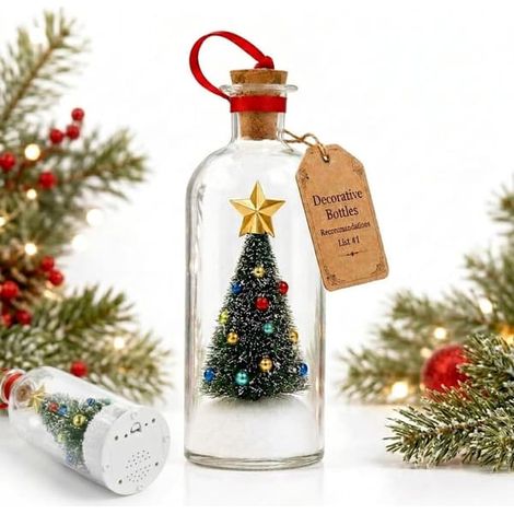 Message de Noël dans une bouteille, enregistrement vocal, sapin de Noël enregistré  Décoration avec lecture scène enneigée, bouteille en verre, décoration de bureau, cadeaux (1/5)