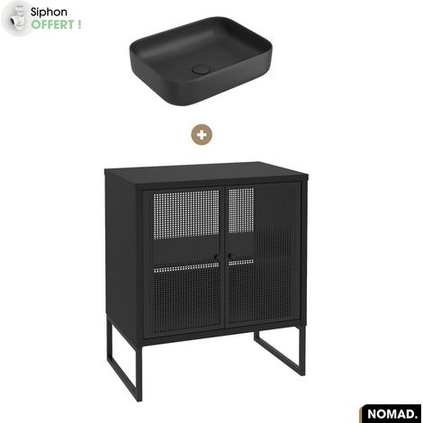 Ensemble meuble sous vasque avec vasque à poser - Siphon OFFERT NOMAD NOIR 70 x 80 x 43 cm (1/5)