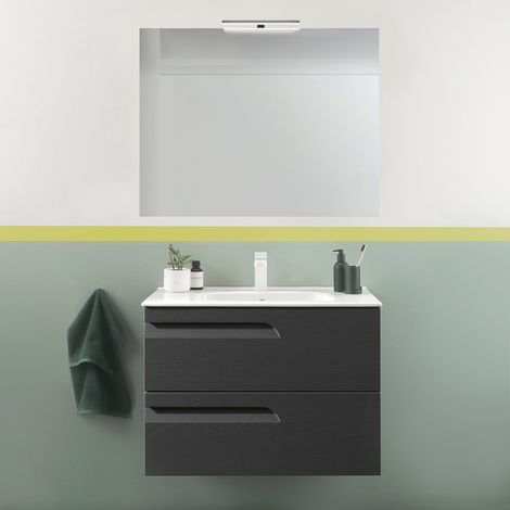ROYO VITALE Conjunto Mueble de Baño Completo Fondo Reducido 2 Cajones Gris Nature - Medida: 80 cms - ref: C0072355 (1/2)