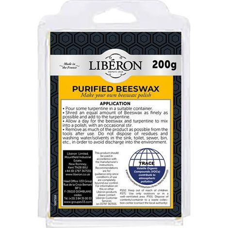 Pure Beeswax Block (200g) by Liberon – Natural, Purified, Ideal for Wood Finishing and Crafting
