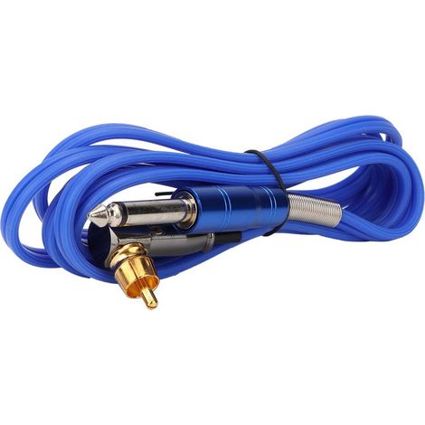 Câbles de 1,8 m en silicone souple avec connecteur RCA coudé à angle droit pour machines à tatouer (bleu) (1/5)