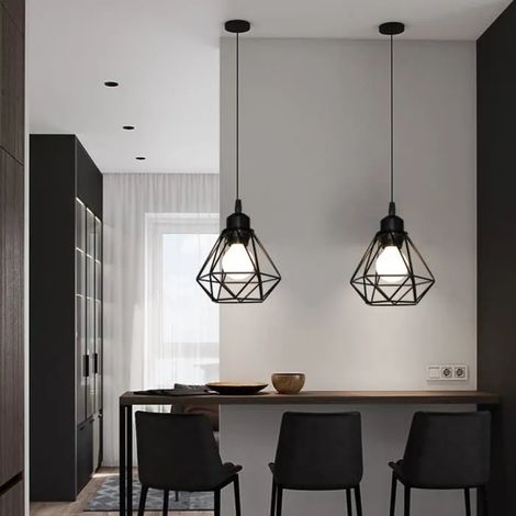 U-do Lot de 2 Suspension luminaire Moderne Industrielle - Lustre en Diamant - Noir (1/4)
