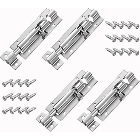 Verrous de sécurité, 4 pièces, cylindres de serrure coulissants en acier inoxydable, serrure coulissante à cylindre de 7,6 cm (3 pouces) avec vis pour salle de bain et toilettes.