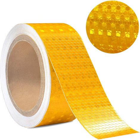 Ruban réfléchissant, 10 m x 5 cm, ruban d'avertissement réfléchissant haute intensité, motif nid d'abeille, ruban réfléchissant de sécurité étanche pour véhicules, remorques et vélos (jaune) (1/5)