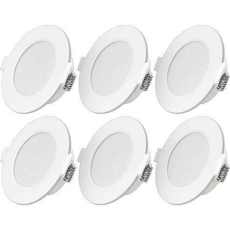 Ultradünner 6-W-LED-Einbaustrahler, 230 V, IP44, warmweiß. 6er-Pack Einbaustrahler. Einbautiefe: 26 mm. Mini-Deckenstrahler für Bad und Wohnzimmer.