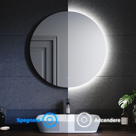 SONNI Antiappannamento Specchio Bagno Rotondo Retroilluminato con Luce Regolabile Tricolore 80 cm (1/5)