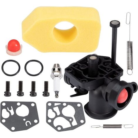 Kit carburateur tondeuse Briggs and Stratton avec filtre à air, vis, ressort de régulateur, membrane, pompe à carburant, bougie d'allumage 499809 498809A 494406 (1/5)