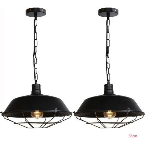U-Do 2Pcs Lustre Suspension en Métal Noir E27 36CM Vintage Lampe Créatif Rétro E27 Lumière décoration Salon Cuisine Couloir (1/4)