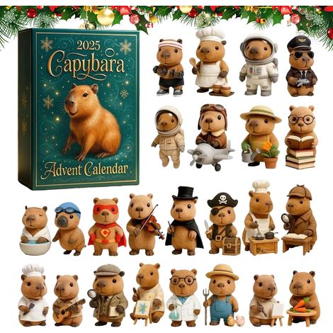 Calendrier de l'Avent capybara 2025, 24 décorations adorables pour arbre, voiture, mur (1/4)