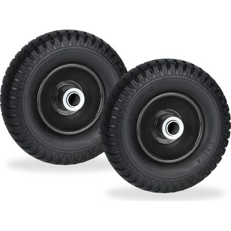 Lot de 2 roues de brouette increvables 2.50-4 maniabilité optimale surface profilée en PU noir (1/5)