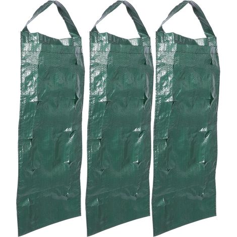 Ensemble de 3 sacs culture verticaux à suspendre au mur, 10 trous, en polyéthylène vert, (1/5)