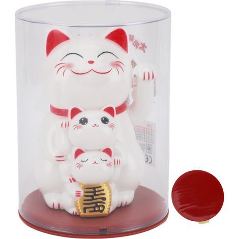 Chat solaire 4,5 pouces à main automatique - Figurine Chat Porte-bonheur Blanc pour Voiture ou Bureau (1/5)