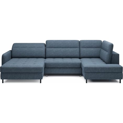 Canapé d'angle convertible BERTHO 306 cm bleu nuit – Angle gauche avec coffre