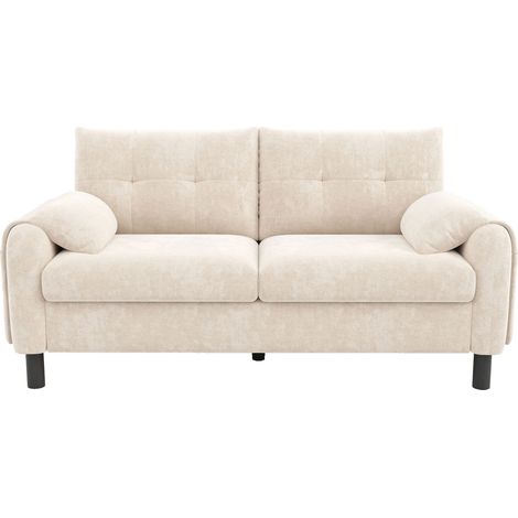 Canapé- 2 places,rangements,coussins inclus,chenille- pour salon,hôtel- 158x80x88cm- Beige (1/5)
