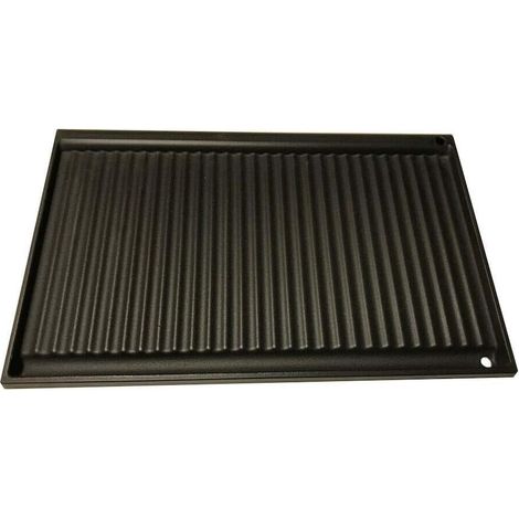 Bistecchiera in ghisa, Piastra per Barbecue in Ghisa,Bifacciale, Liscia e ondulata, 60x38 cm, con sistema Scolagrasso