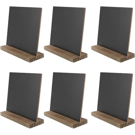 6er-Pack rustikale Kreidetafeln mit Holzständer für Hochzeitsdekorationen, Schilder und Etiketten, 6x5 Zoll, Schwarz