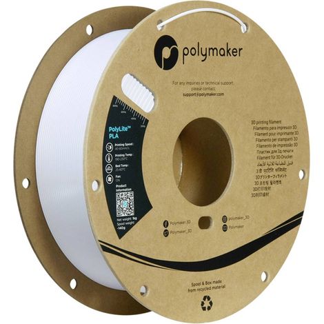 Polymaker PA02096 Filament PLA rigidité élevée, résistance élevée à la traction 1.75 mm 1000 g blanc froid PolyLite™ 1