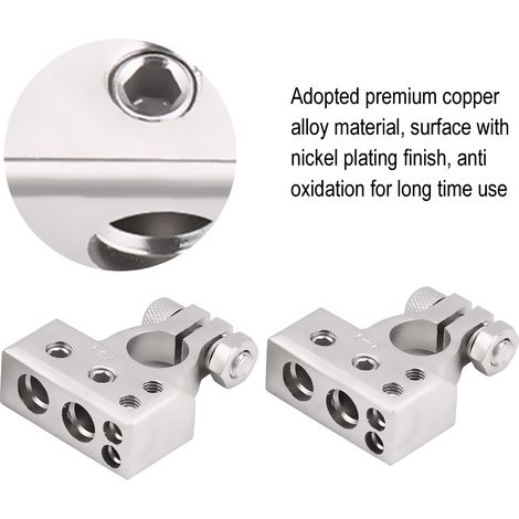 Paire de bornes batterie voiture positif et négatif pince connexion argent pour 0/1 2 4 8 AWG (1/5)