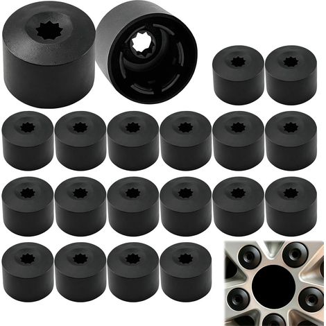 20 Pcs Caches-Écrous De Roue Universels Hexagonaux 17 Mm Noirs avec Outil De Retrait Inclus, Cache Ecrou 17Mm, Capuchons De Protection Les Voitures Boulons De Jantes Voiture, Noir (1/5)