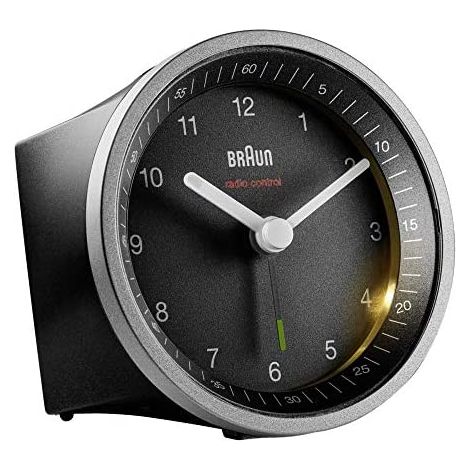 Braun BC07SB-DCF Reloj despertador analógico Negro, Plata