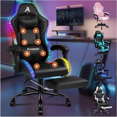 Massage Gaming Stuhl LED Neigung 150° ergonomischer Gamer Chefsessel Fußstütze (1/5)