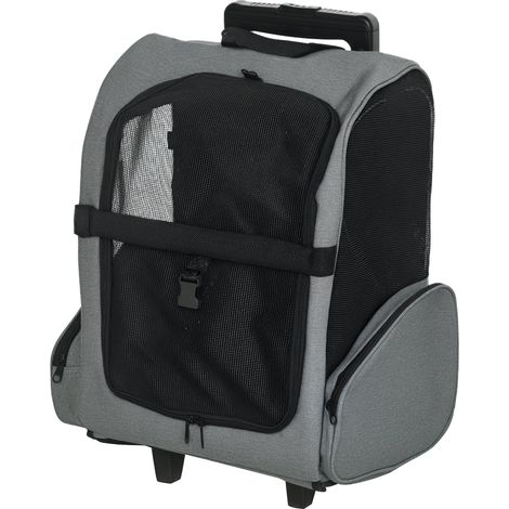 Borsa di trasporto 2 in 1 per cani e gatti, zaino con ruote 42 x 25 x 55 cm, moderna fettuccia di sicurezza in poliestere grigio, 210007236