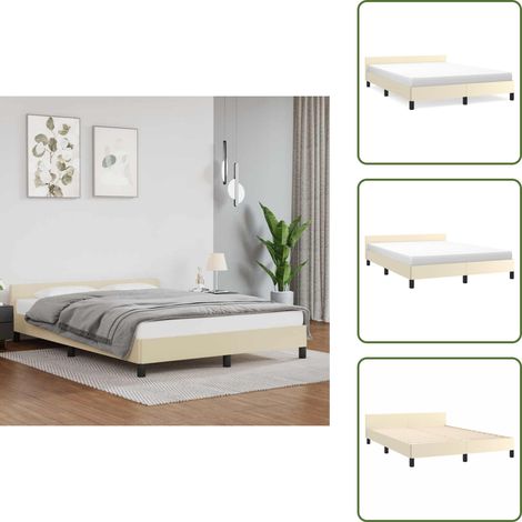 Bettgestell mit Kopfteil ohne Matratze Creme 140x190 cm - Bettsofa - Kopfteil - Kunstlederbett - Cremefarbenes Bett - Doppelbett (1/5)