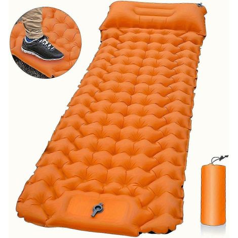 Matelas de sol portable, matelas gonflable de camping avec oreillers (orange) (1/5)