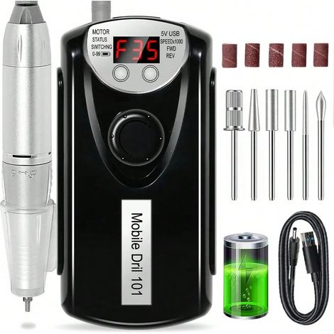 Perceuse à ongles 30000 tr/min, fraise à ongles professionnelle, fraise à moulure d'ongles, perceuse à ongles électrique rechargeable, polisseur pour art des ongles. (1/4)