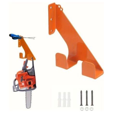 Support mural pour tronçonneuse – Acier robuste – Charge maximale 68 kg – Revêtement caoutchouc orange – Installation facile avec vis incluses (1/5)