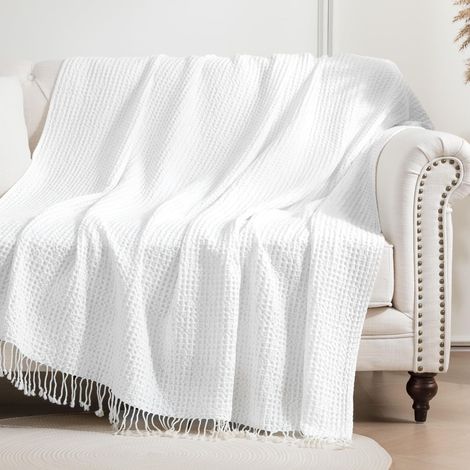 Couverture Coton Waffle, 127x152cm, Plaid Doux et Chaud