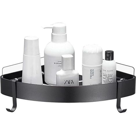 Ulisem Noir Etagère Douche D'angle, Rangement Salle de Bains, Triangle Rangement Douche, Sans Perçage Couche double Superma (1/5)