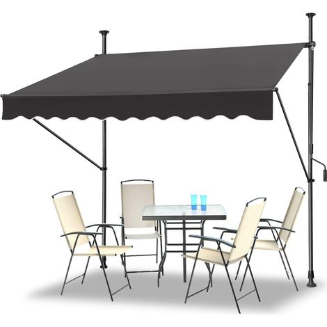 Tenda da sole retrattile manuale da giardino 300 x 120 cm, tenda da sole per giardino, patio, balcone, resistente ai raggi UV, altezza regolabile, grigio