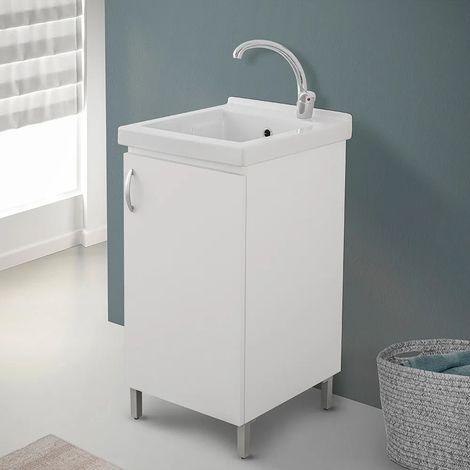 Mobile lavatoio 45x50 in ceramica bianco opaco completo di scarico (1/5)