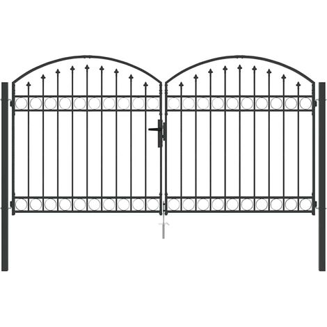 Puerta de Cerca con cerradura Gris 300 x 150 cm Acero
