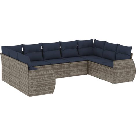 Maison Exclusive - 9-teiliges Gartensofa-Set mit Kissen, grau, Po (1/5)