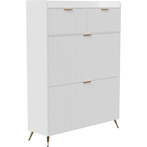 Mobile scarpiera moderno - 80x24x110 cm - Mobile scarpiera con gambe in metallo - bianco (1/5)