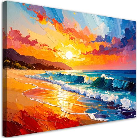 Wandbild für das Wohnzimmer Strand Meer Landschaft wie gemalt 90x60 cm