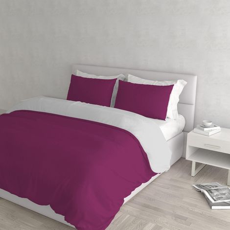 housse de couette double-face couleur unie avec taies d'oreiller, Fuchsia/Gris Clair (1/5)
