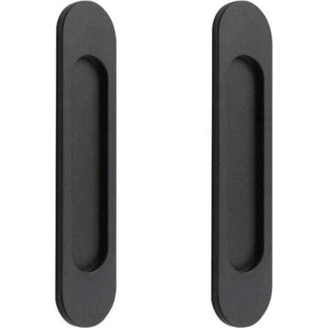 Lot de 2 poignées de porte coulissante ovales, autocollantes, noir mat, en alliage d'aluminium, poignée de traction sans perforation pour portes coulissantes, fenêtres d'armoire, 148 cm (1/3)