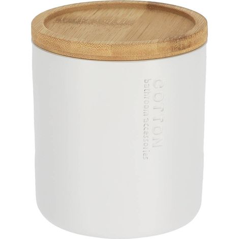 Boite à Coton et Cotons-tiges Blanc avec couvercle en Bambou - TENDANCE (1/5)