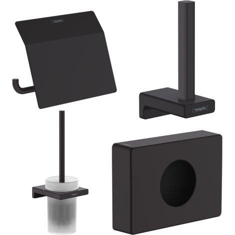 HANSGROHE Escobillero Addstoris + Portarrollos con tapa + Reserva portarrollos + Dispensador negro mate