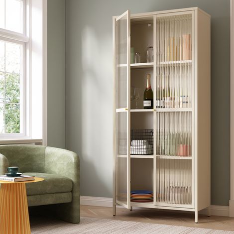 Armoire vitrée Säkylä acier verre 180 x 80 x 35 cm camel (1/5)