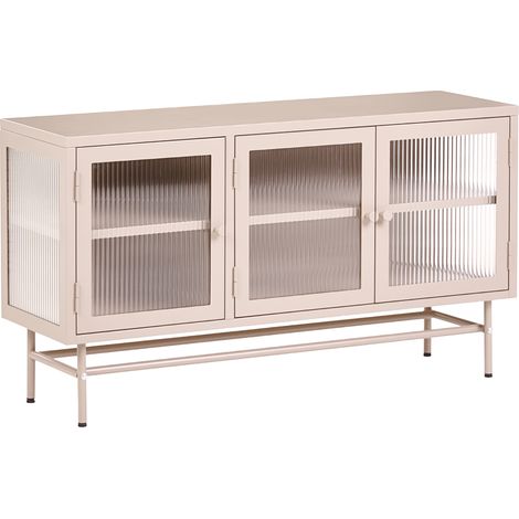 Aparador moderno de acero con vidrio acanalado 3 puertas y estantes ajustables beige Devon (1/5)